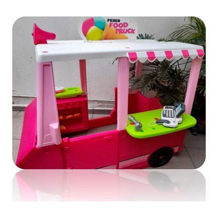 Juego de food truck infantil con accesorios de cocina.
