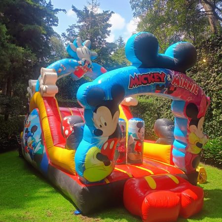 Inflable Mickey y Minnie con doble tobogán en renta CDMX para fiestas Disney